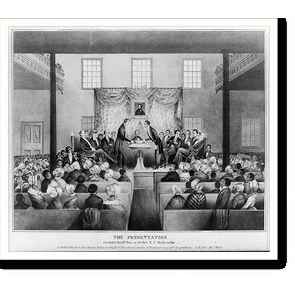 Historic Print, The Presentation, of a gold snuff box to the Rev. R.T. Breckenridge, 16" x 20"