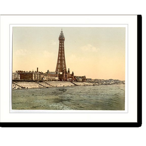 Historic Print, The Promenade and Tower from North Pier Blackpool England, 16" x 20"