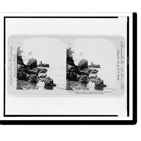 Historic Print, The Spanish cruiser Almirante Oquendo" as she lies wrecked on the southern coast of Cuba", 16" x 20"