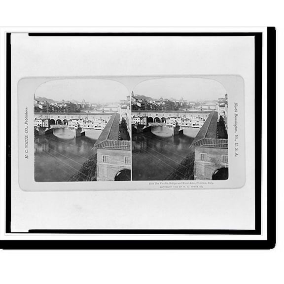 Historic Print, The Vecchio Bridge and River Arno, Florence, Italy, 16" x 20"
