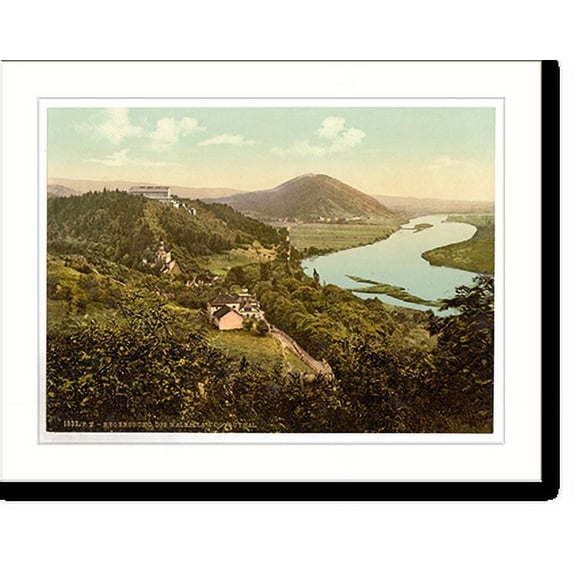 Historic Print, The Walhalla with view in the Danube Valley Ratisbon (Regensburg) Bavaria Germany, 16" x 20"