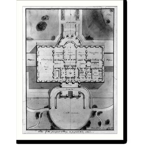 Historic Print, [The White House (President's House") Washington, D.C. Site plan and principal story plan]", 18" x 24"