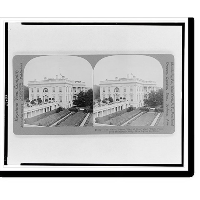 Historic Print, The White House, flag at half mast while President
