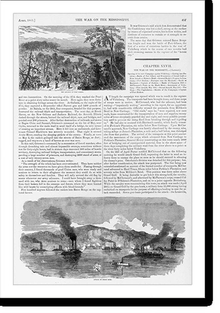 Historic Print, The advance on Port Gibson Attack on Grand Gulf., 16" x 20"