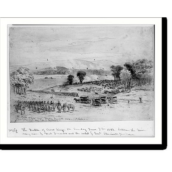 Historic Print, The battle of Cross Keys. Sunday June 7th 1862. Genl. Fremont and Genl. Jackson.E. Forbes., 18" x 24"