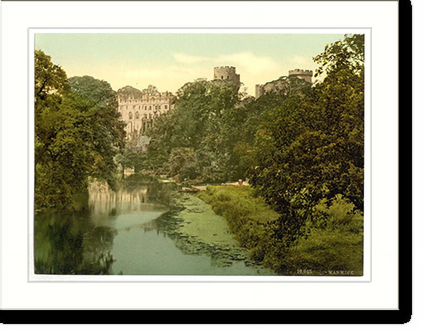 Historic Print, The castle from the bridge Warwick England, 16" x 20