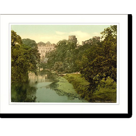 Historic Print, The castle from the bridge Warwick England, 16" x 20"