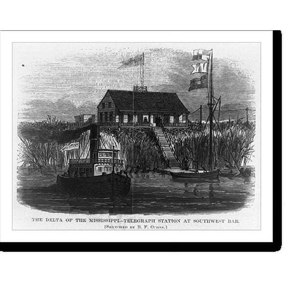 Historic Print, The delta of the Mississippi: Telegraph station at southwest bar, 16" x 20"