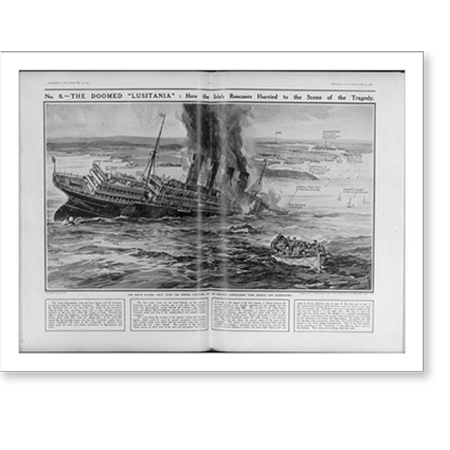 Historic Print, The doomed LUSITANIA how the Irish rescuers hurried to