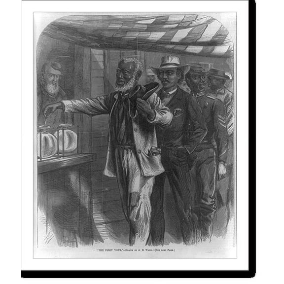 Historic Print, The first vote".AW [monogram] ; drawn by A.R. Waud.", 18" x 24"