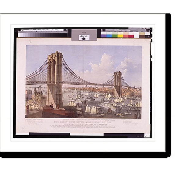 Historic Print, The great East River suspension bridge. Connecting the cities of New York and Brooklyn.Parsons & Atwater, del. - 3, 18" x 24"