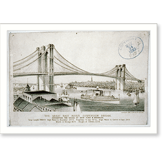 Historic Print, The great East River suspension bridge: connecting the cities of New York & Brooklyn, 18" x 24"