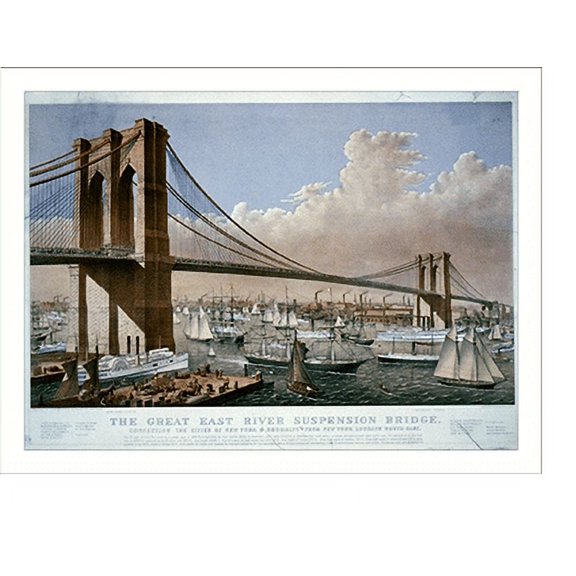Historic Print, The great East River suspension bridge: connecting the cities of New York & Brooklyn From New York looking south-east., 18" x 24"