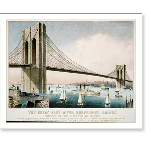 Historic Print, The great East River suspension bridge: connecting the cities of New York and Brooklyn, 16" x 20"