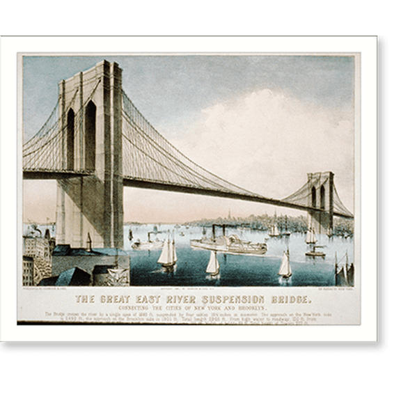 Historic Print, The great East River suspension bridge: connecting the cities of New York and Brooklyn, 18" x 24"