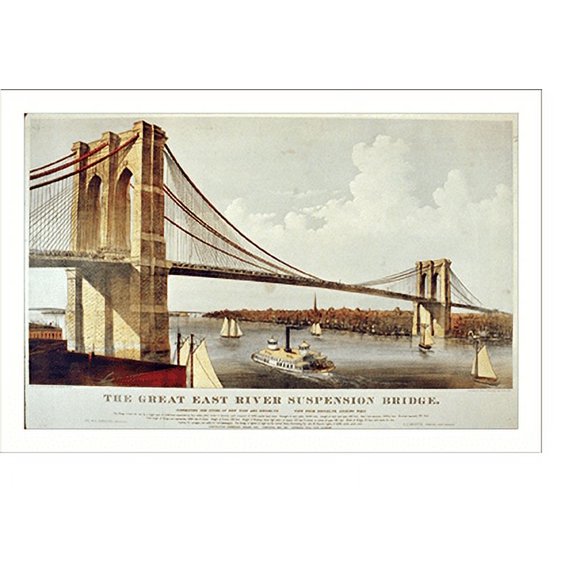 Historic Print, The great East River suspension bridge: connecting the cities of New York and Brooklyn, looking west - 2, 18" x 24"