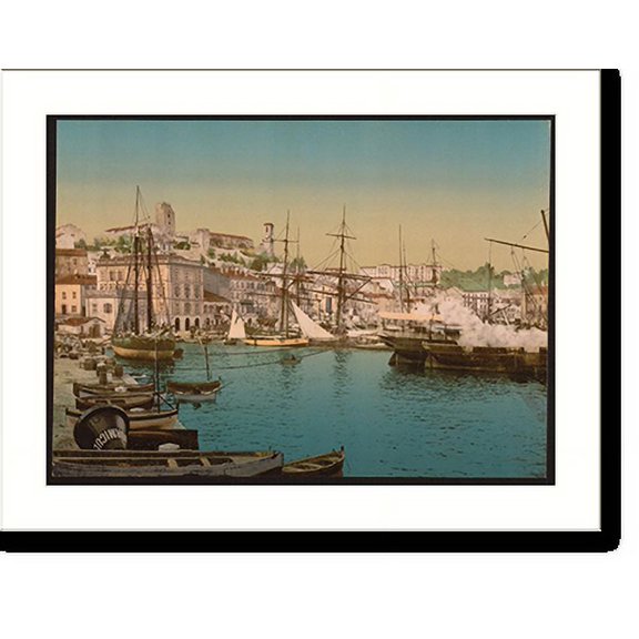 Historic Print, The harbor Cannes Riviera, 16" x 20"
