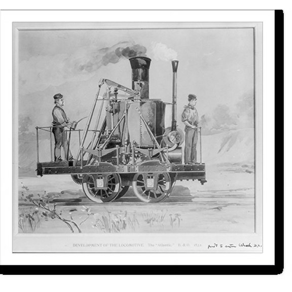Historic Print, [The locomotive ATLANTIC. B&O, 1832. first to enter Wash., D.C." full broadside view]", 18" x 24"