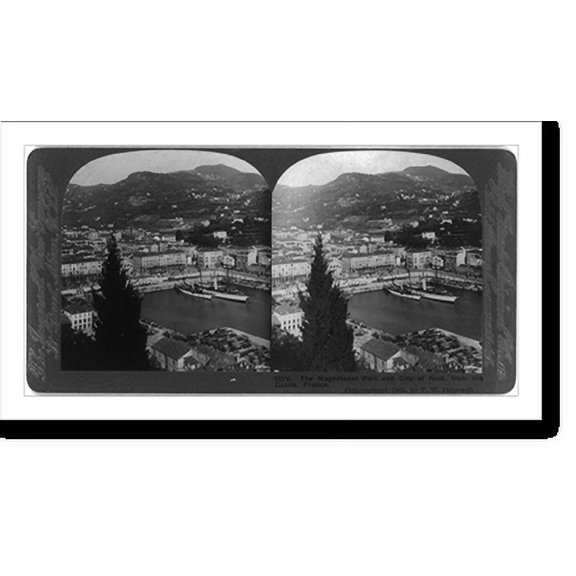 Historic Print, The magnificent port and city of Nice, from the castle, France, 16" x 20"