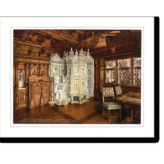 Historic Print, The museum room from the Seidenhofe with oven Zurich Switzerland, 16" x 20"