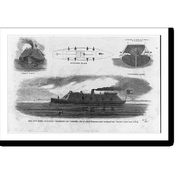 Historic Print, The new Rebel iron-clad RICHMOND, or VIRGINIA NO. 2 - from sketches found on board the TEAZER, 16" x 20"