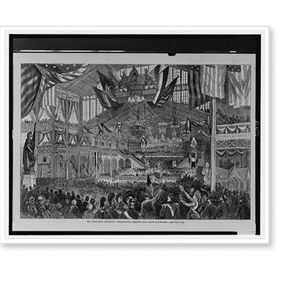 Historic Print, The permanent exhibition, Philadelphia. Opening day.drawn by F.B. Schell., 16" x 20"