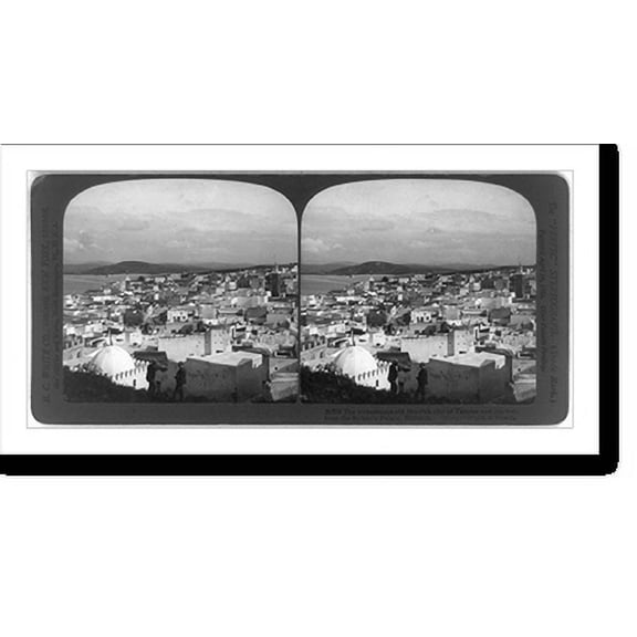Historic Print, The picturesque old Moorish city of Tangier and the bay, from the Sultan's palace, Morocco, 16" x 20"