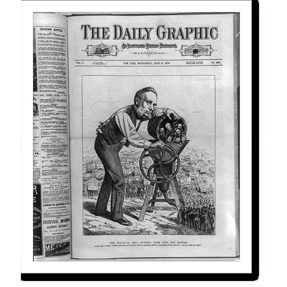 Historic Print, The political mill - putting them into the hopper.A.B.F., 18" x 24"