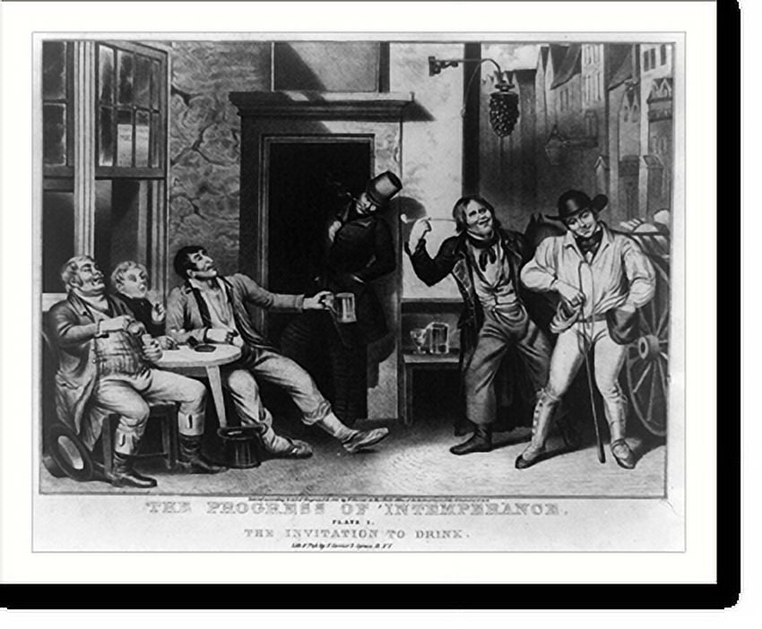 Historic Print, The progress of intemperance plate I. the invitation
