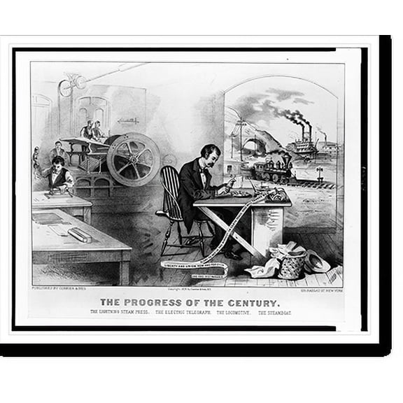 Historic Print, The progress of the century - the lightning steam press, the electric telegraph, the locomotive, [and] the steamboat - 2, 18" x 24"