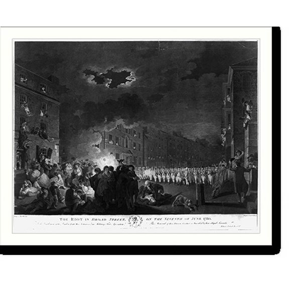 Historic Print, The riot in Broad street, on the seventh of June 1780, 16" x 20"