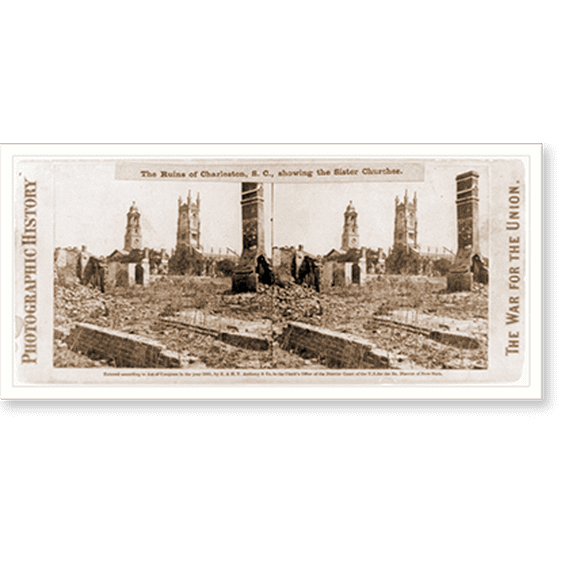 Historic Print, The ruins of Charleston S.C. showing the Sister Churches, 16" x 20"