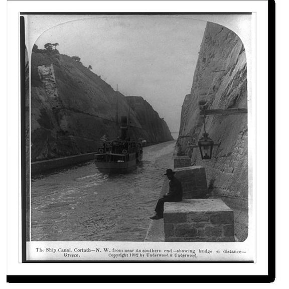 Historic Print, The ship canal, Corinth - N.W. form near its southern end - showing bridge in distance - Greece, 18" x 24"