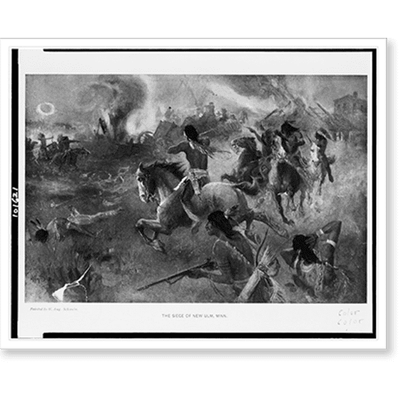 Historic Print, The siege of New Ulm, Minn..painted by H. Aug. Schwabe., 18" x 24"