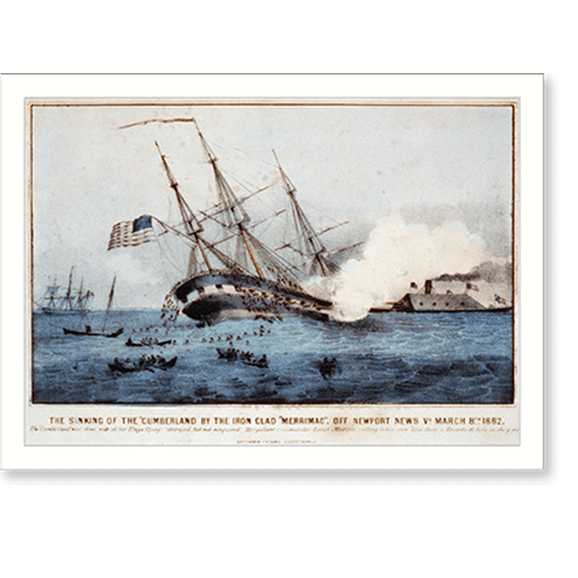 Historic Print, The sinking of the Cumberland" by the iron clad "Merrimac, off Newport News Va