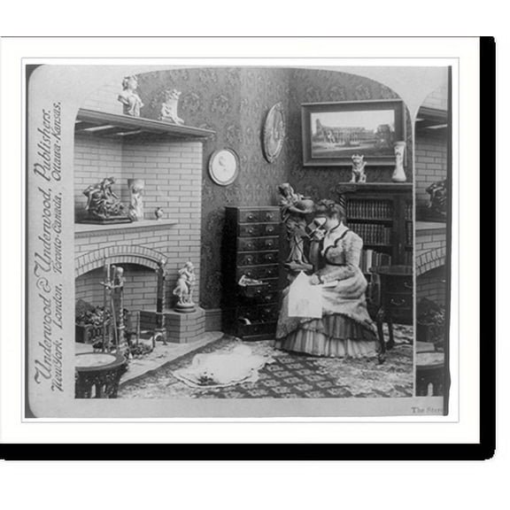 Historic Print, The stereograph as an educator - Underwood patent extension cabinet in a home library, 16" x 20"