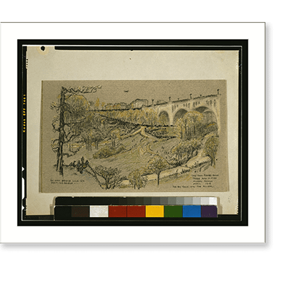 Historic Print, The tank beats down trees and climbs muddy banks, April 1918, the boy falls into the river, 18" x 24"