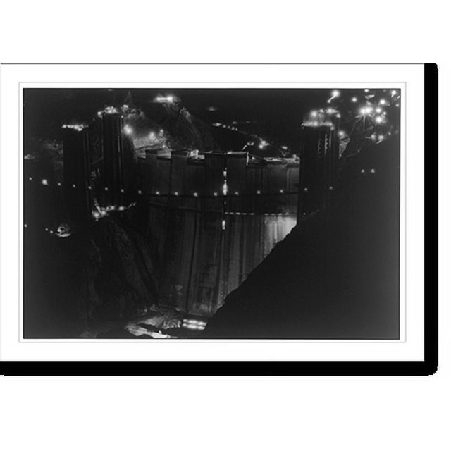 Historic Print, The upstream face of Boulder Dam during the night shift