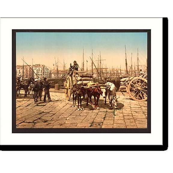 Historic Print, The wharf Naples Italy, 18" x 24"