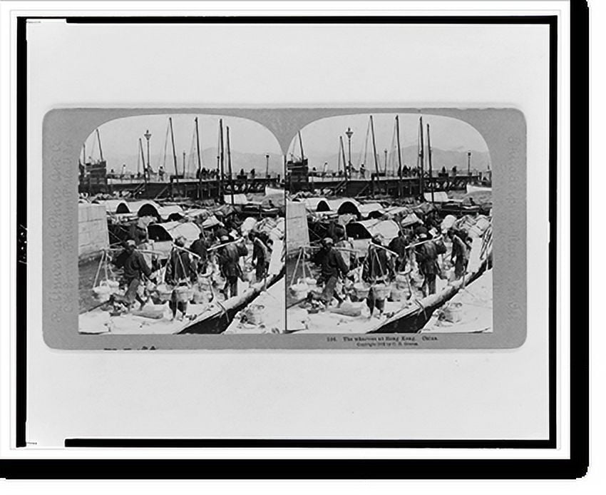 Historic Print, The wharves at Hong Kong. China, 16" x 20"