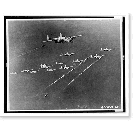 Historic Print, Theatre #23 - Southwest Pacific - It's D-Day in the South Pacific and this photo depicts a momentary junction of American air and sea forces on the move., 16" x 20"