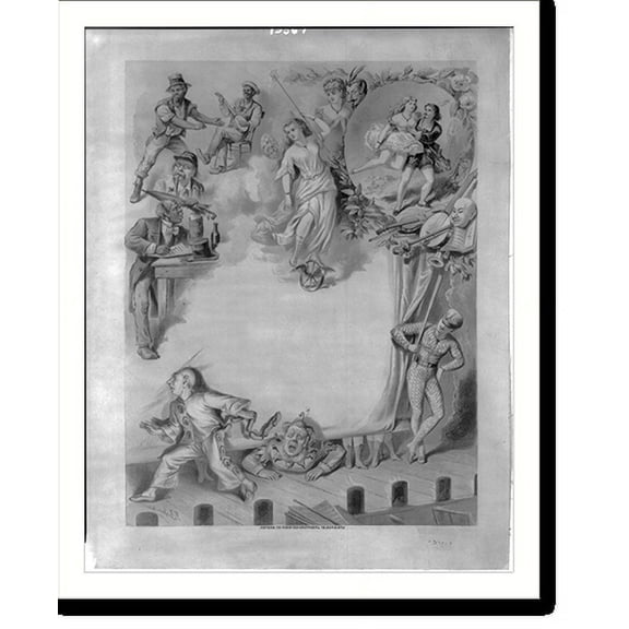 Historic Print, [Theatre playbill showing humorous, dramatic and romantic vignettes around center], 16" x 20"