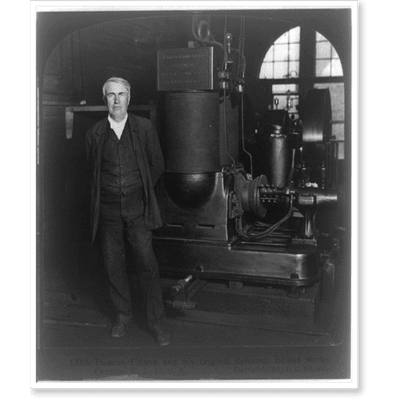Historic Print, Thomas Edison and his original dynamo Edison Works ...
