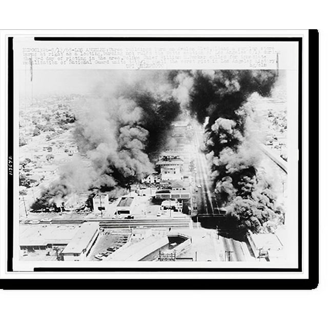 Historic Print, Three buildings burn on Avalon Blvd. and a surplus