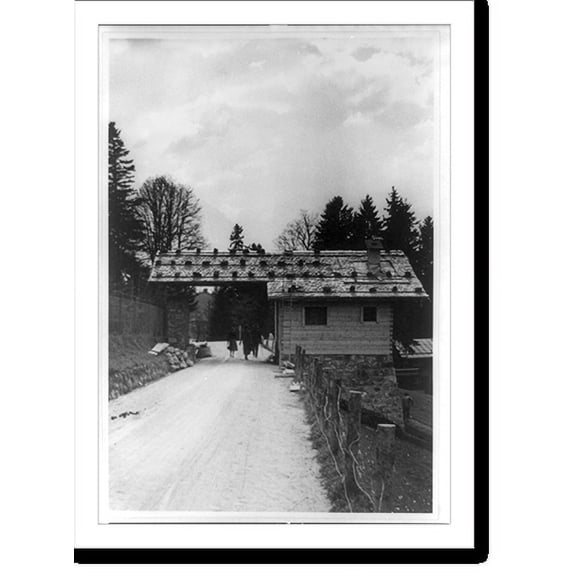 Historic Print, [Three people walking on road by guardhouse in Berchtesgaden, Germany], 18" x 24"