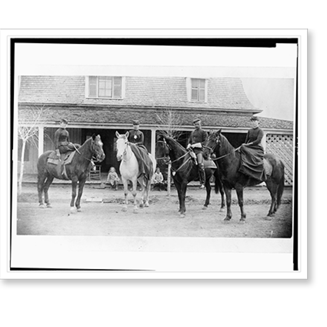 Historic Print, [Three women and a man, all in uniform and on horseback