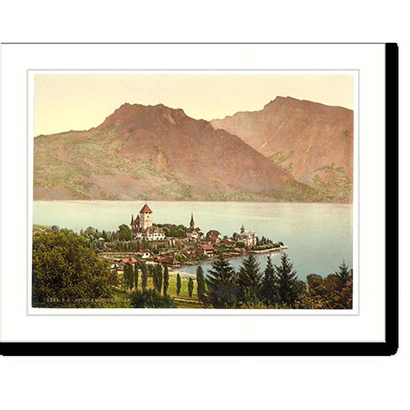 Historic Print, Thun Lake of Spiez Bernese Oberland Switzerland, 16" x 20"