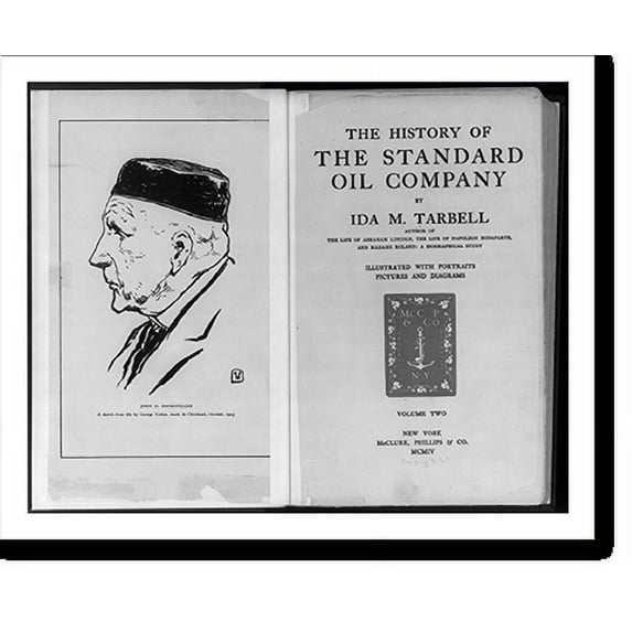 Historic Print, [Title page of The History of the Standard Oil Company by Ida M. Tarbell, and a sketch from life by George Varian of John D. Rockefeller (bust, left profile), made in Cl…16" x 20"