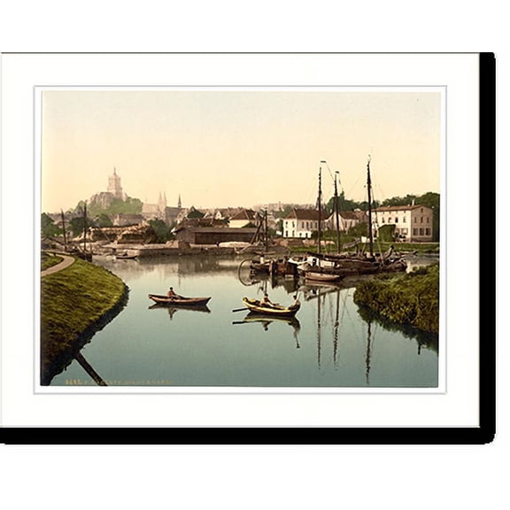 Historic Print, Town and harbor Cleves Westphalia Germany, 16" x 20"