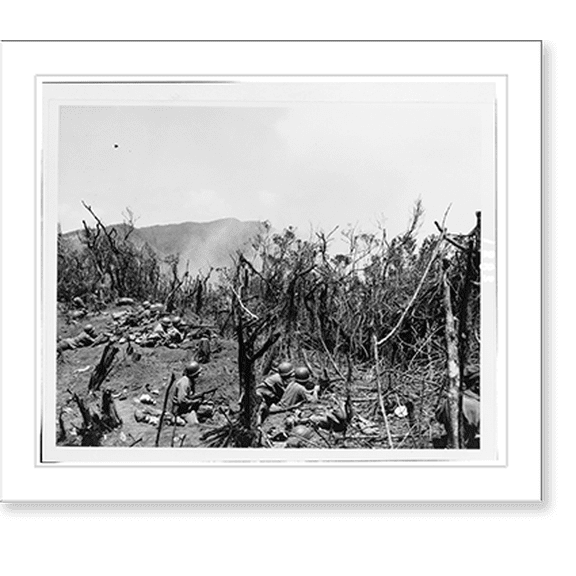 Historic Print, Troops dug in on top of Hill 604, Villa Verde Trail, fire on Jap[anese] positions over the next ridge. Co. L, 3rd Bn, 128th Inf. Regt., 32nd Div., Manila, P.I..official ...18" x 24"